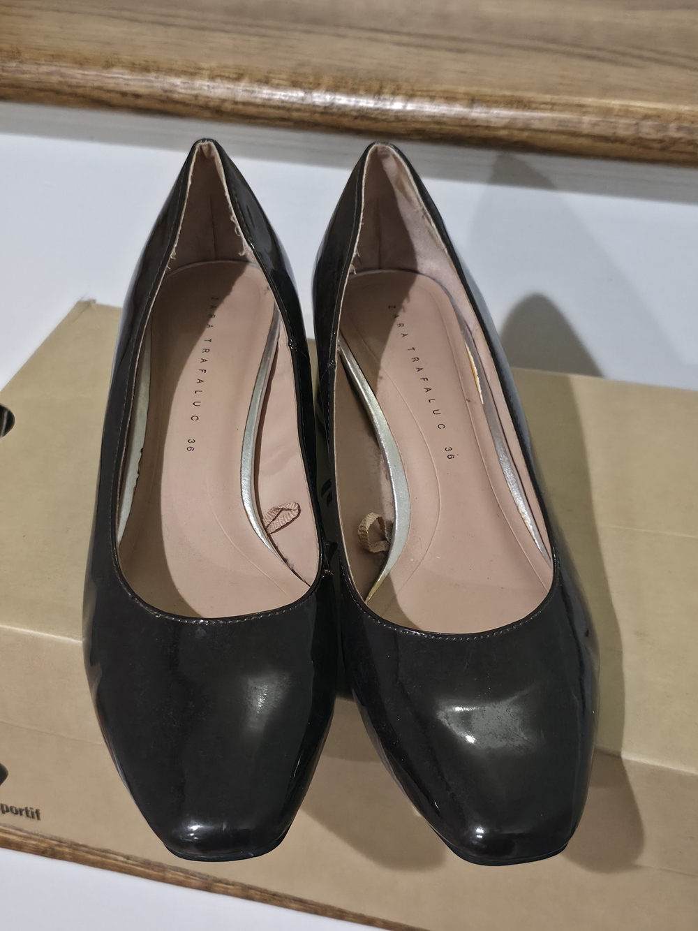 Women's Black Patent Block Heel Pumps - Zara Trafaluc Style(Size 6)